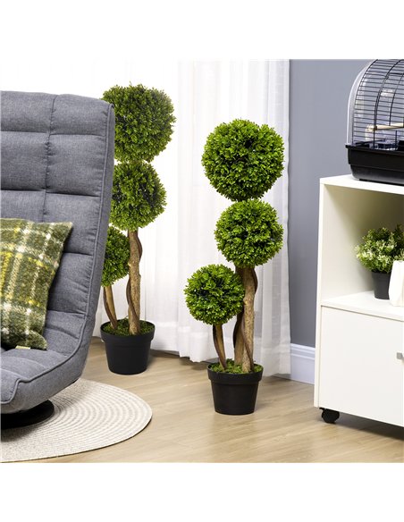 HOMCOM Set of 2 Decorative Artificial Plants, Boxwood Ball Topiary Trees in Pot Fake Plants for Home, Indoor&Outdoor Decor, 90 c - pic 166609 | FastDaddyshop
