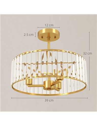 HOMCOM Crystal Ceiling Light Fixture, Semi Flush Mount Modern Crystal Chandelier Ceiling Light for Living Room, Bedroom, Hallway