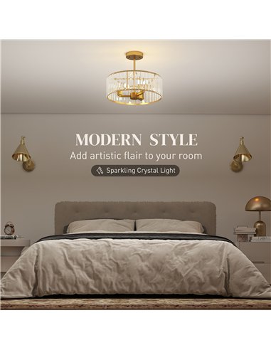 HOMCOM Crystal Ceiling Light Fixture, Semi Flush Mount Modern Crystal Chandelier Ceiling Light for Living Room, Bedroom, Hallway