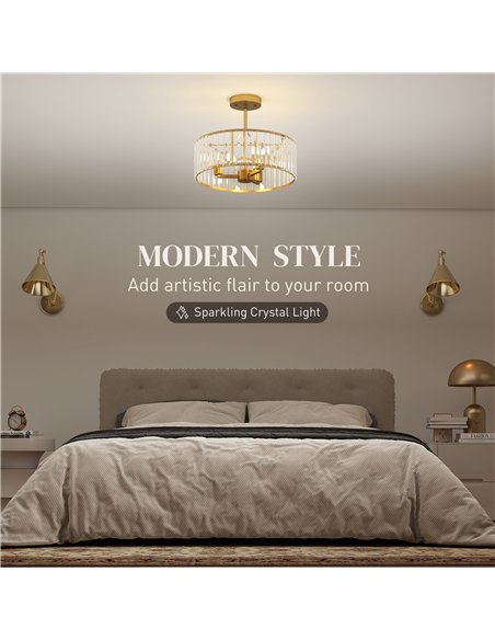 HOMCOM Crystal Ceiling Light Fixture, Semi Flush Mount Modern Crystal Chandelier Ceiling Light for Living Room, Bedroom, Hallway - pic 166620 | FastDaddyshop