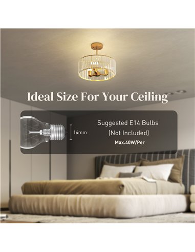 HOMCOM Crystal Ceiling Light Fixture, Semi Flush Mount Modern Crystal Chandelier Ceiling Light for Living Room, Bedroom, Hallway