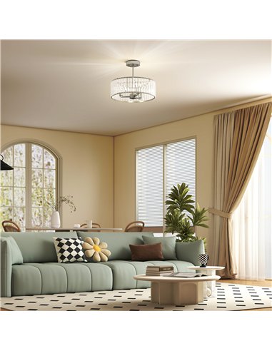 HOMCOM Crystal Ceiling Light Fixture, Semi Flush Mount Modern Crystal Chandelier Ceiling Light for Living Room, Bedroom, Hallway