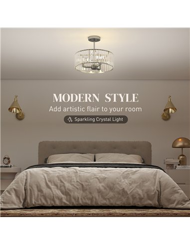 HOMCOM Crystal Ceiling Light Fixture, Semi Flush Mount Modern Crystal Chandelier Ceiling Light for Living Room, Bedroom, Hallway