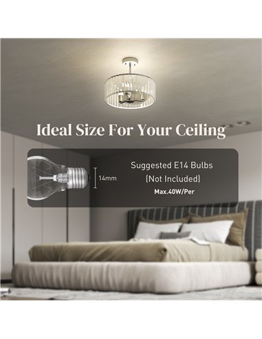 HOMCOM Crystal Ceiling Light Fixture, Semi Flush Mount Modern Crystal Chandelier Ceiling Light for Living Room, Bedroom, Hallway