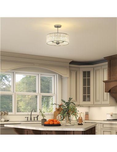 HOMCOM Crystal Ceiling Light Fixture, Semi Flush Mount Modern Crystal Chandelier Ceiling Light for Living Room, Bedroom, Hallway