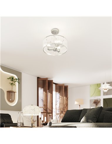 HOMCOM Crystal Ceiling Light Fixture, Semi Flush Mount Modern Crystal Chandelier Ceiling Light for Living Room, Bedroom, Hallway