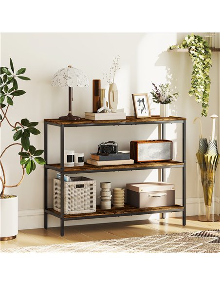 HOMCOM 3-Tier Console Table with Storage Shelves - Rustic Brown - pic 166636 | FastDaddyshop