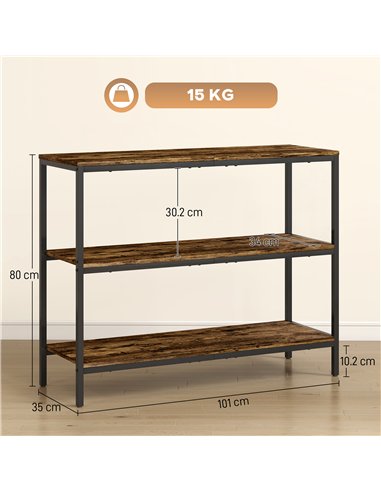 HOMCOM 3-Tier Console Table with Storage Shelves - Rustic Brown
