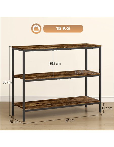 HOMCOM 3-Tier Console Table with Storage Shelves - Rustic Brown - pic 166637 | FastDaddyshop