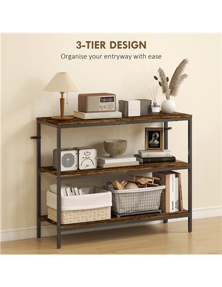 HOMCOM 3-Tier Console Table with Storage Shelves - Rustic Brown - pic 166638 | FastDaddyshop