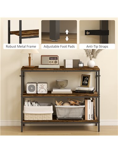 HOMCOM 3-Tier Console Table with Storage Shelves - Rustic Brown