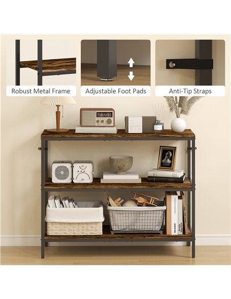 HOMCOM 3-Tier Console Table with Storage Shelves - Rustic Brown - pic 166639 | FastDaddyshop
