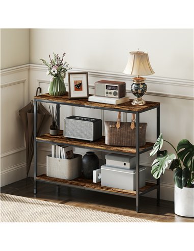 HOMCOM 3-Tier Console Table with Storage Shelves - Rustic Brown