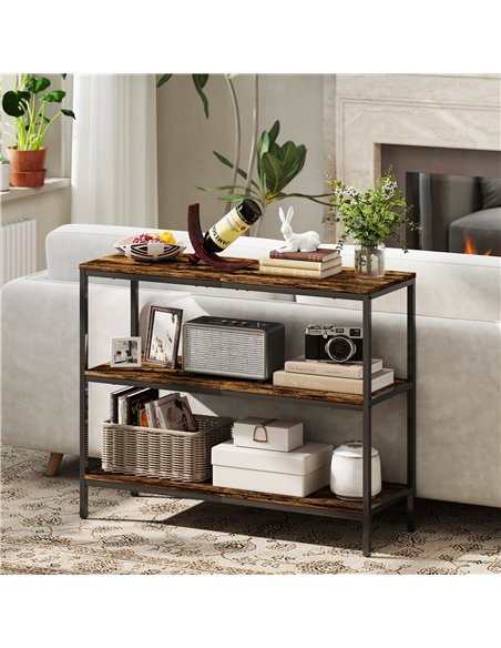 HOMCOM 3-Tier Console Table with Storage Shelves - Rustic Brown - pic 166641 | FastDaddyshop
