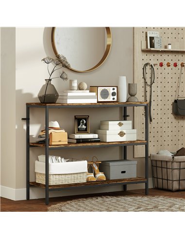 HOMCOM 3-Tier Console Table with Storage Shelves - Rustic Brown