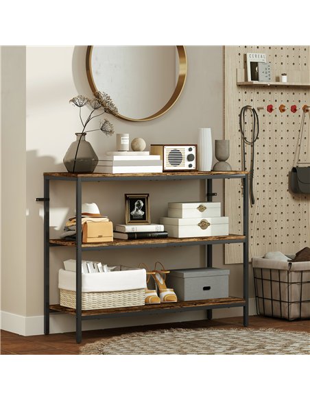HOMCOM 3-Tier Console Table with Storage Shelves - Rustic Brown - pic 166642 | FastDaddyshop