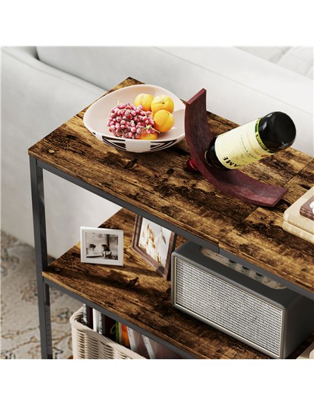 HOMCOM 3-Tier Console Table with Storage Shelves - Rustic Brown - pic 166643 | FastDaddyshop