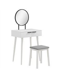 HOMCOM Dressing Table with Mirror and Stool, Vanity Makeup Desk Set with 2 Drawers, Cushioned Stool and Make-up Organiser for Be