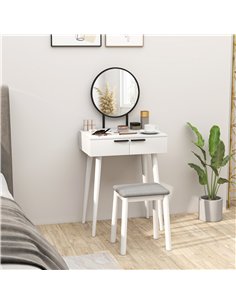 HOMCOM Dressing Table with Mirror and Stool, Vanity Makeup Desk Set with 2 Drawers, Cushioned Stool and Make-up Organiser for Be 2