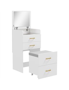 HOMCOM 3 in 1 Dressing Table with Flip-top Mirror and Rolling Stool, Modern Vanity Desk with Visible Glass Tabletop, Drawers and