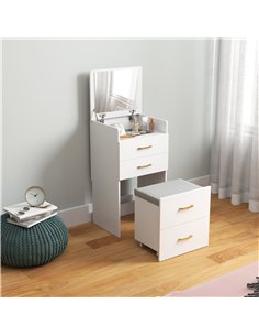 HOMCOM 3 in 1 Dressing Table with Flip-top Mirror and Rolling Stool, Modern Vanity Desk with Visible Glass Tabletop, Drawers and 2