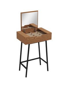 HOMCOM Vanity Desk with Flip-Up Mirror, Industrial Dressing Table with 16 Small Compartments for Bedroom, Natural Wood Effect