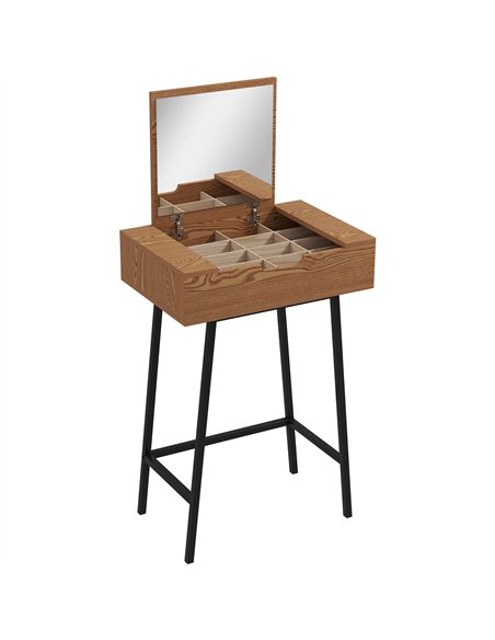 HOMCOM Vanity Desk with Flip-Up Mirror, Industrial Dressing Table with 16 Small Compartments for Bedroom, Natural Wood Effect - pic 166689 | FastDaddyshop