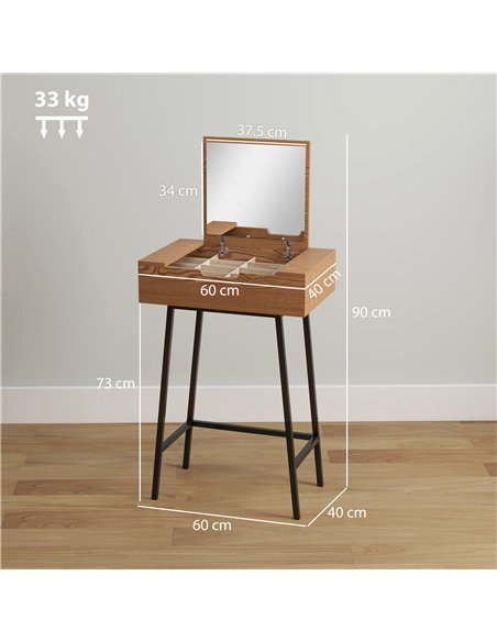 HOMCOM Vanity Desk with Flip-Up Mirror, Industrial Dressing Table with 16 Small Compartments for Bedroom, Natural Wood Effect - pic 166691 | FastDaddyshop