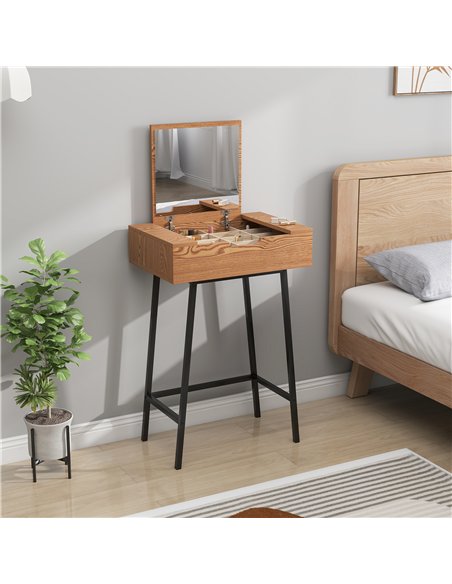 HOMCOM Vanity Desk with Flip-Up Mirror, Industrial Dressing Table with 16 Small Compartments for Bedroom, Natural Wood Effect - pic 166696 | FastDaddyshop