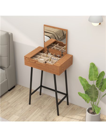 HOMCOM Vanity Desk with Flip-Up Mirror, Industrial Dressing Table with 16 Small Compartments for Bedroom, Natural Wood Effect - pic 166697 | FastDaddyshop