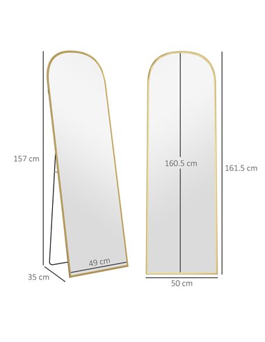 HOMCOM 162cm Aluminium Frame Standing Mirror - Gold