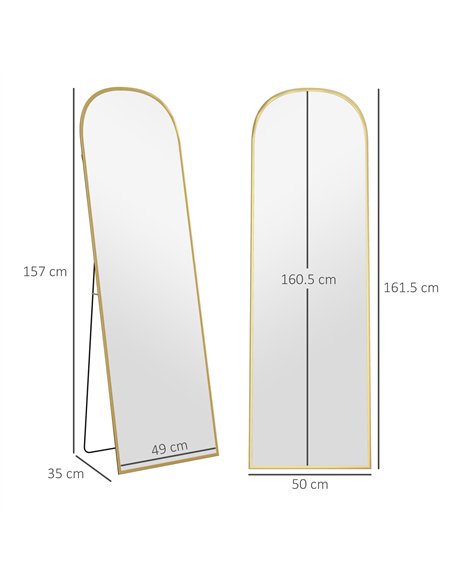 HOMCOM 162cm Aluminium Frame Standing Mirror - Gold - pic 166700 | FastDaddyshop