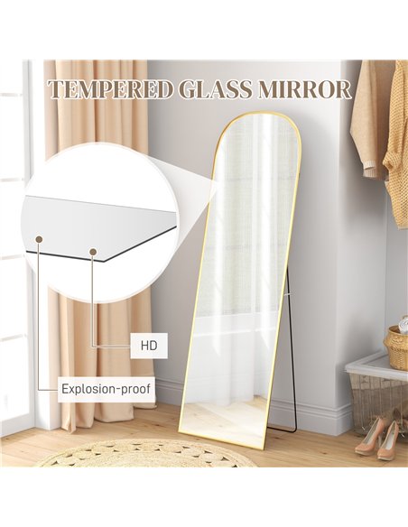 HOMCOM 162cm Aluminium Frame Standing Mirror - Gold - pic 166702 | FastDaddyshop