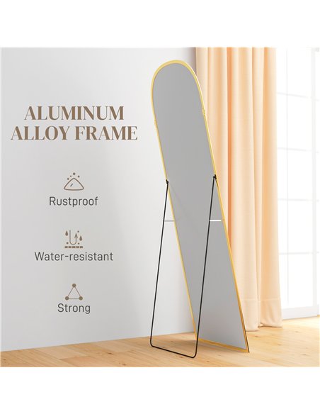 HOMCOM 162cm Aluminium Frame Standing Mirror - Gold - pic 166703 | FastDaddyshop