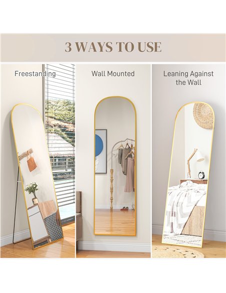 HOMCOM 162cm Aluminium Frame Standing Mirror - Gold - pic 166704 | FastDaddyshop