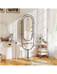 HOMCOM Oval Full Length Mirror with Wooden Tray and 4 Hooks - Black 2