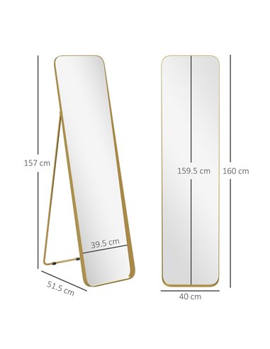 HOMCOM 40 x 160 cm Rectangular Full Length Mirror - Gold Tone