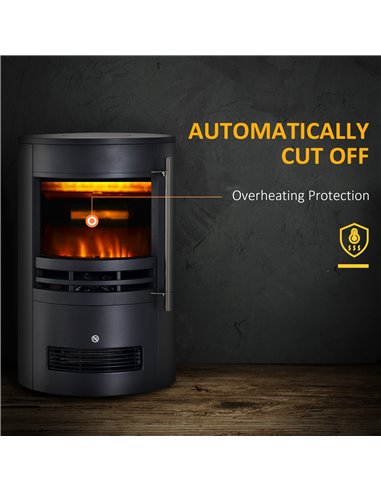 HOMCOM 1000/2000W Freestanding Electric Fireplace, Indoor Heater Fire Stove with Log Burner Effect Flame, Thermostat Control