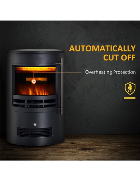 HOMCOM 1000/2000W Freestanding Electric Fireplace, Indoor Heater Fire Stove with Log Burner Effect Flame, Thermostat Control - pic 16672 | FastDaddyshop