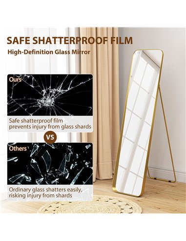 HOMCOM 40 x 160 cm Rectangular Full Length Mirror - Gold Tone