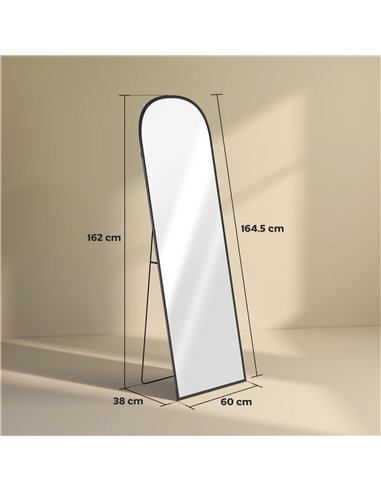 HOMCOM 165cm Aluminium Frame Standing Mirror - Black