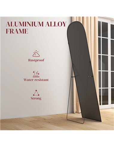 HOMCOM 165cm Aluminium Frame Standing Mirror - Black