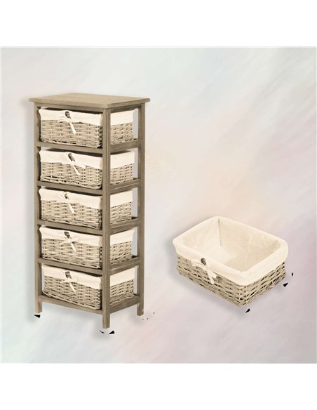 HOMCOM 5 Drawer Dresser Wicker Basket Storage Shelf Unit Wooden Frame Home Organisation Cabinet Bedroom Office Furniture - pic 166743 | FastDaddyshop