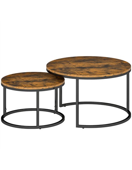 HOMCOM Set of Two Wood-Effect Stacking Tables - Rustic Brown - pic 166753 | FastDaddyshop