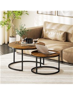 HOMCOM Set of Two Wood-Effect Stacking Tables - Rustic Brown 2