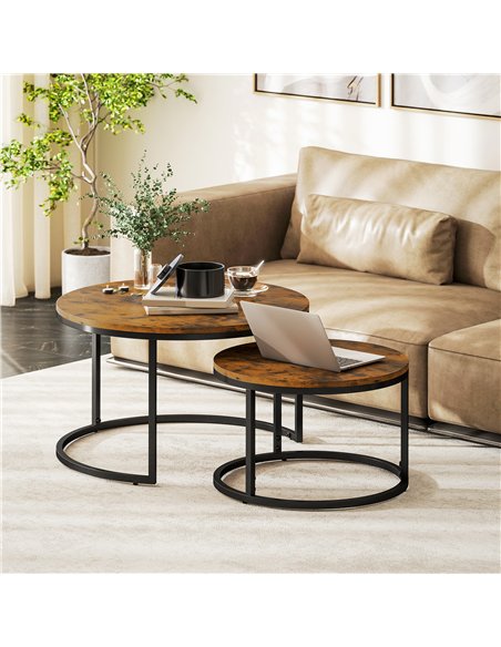 HOMCOM Set of Two Wood-Effect Stacking Tables - Rustic Brown - pic 166754 | FastDaddyshop