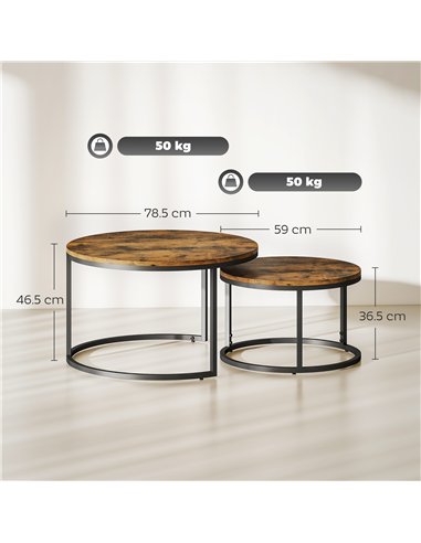 HOMCOM Set of Two Wood-Effect Stacking Tables - Rustic Brown