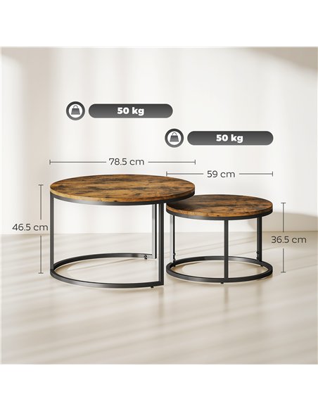 HOMCOM Set of Two Wood-Effect Stacking Tables - Rustic Brown - pic 166755 | FastDaddyshop
