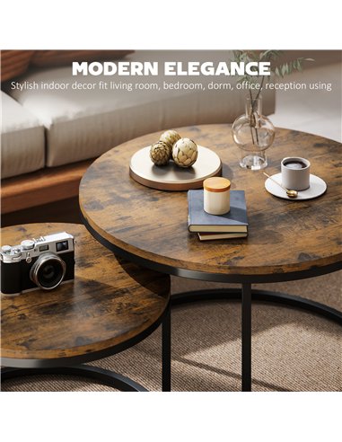 HOMCOM Set of Two Wood-Effect Stacking Tables - Rustic Brown