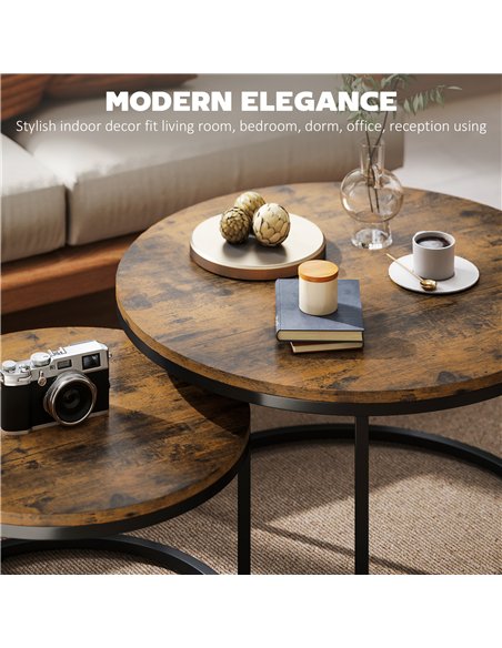 HOMCOM Set of Two Wood-Effect Stacking Tables - Rustic Brown - pic 166756 | FastDaddyshop